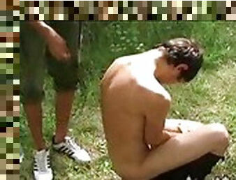 Naked twink beaten hard by a belt outdoors