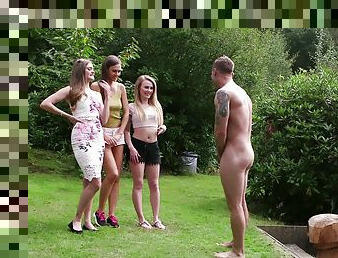 Amazing outdoors video of sexy Carmel Anderson and friends giving head