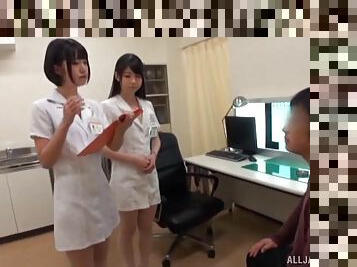 Japanese nurses attack a guy who craves their luscious lips