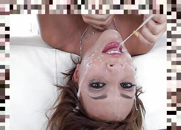 Smashing chick tries facial after some serious throating XXX