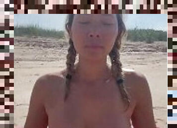 asiatique, public, échangistes-et-libertins, femme, amateur, babes, milf, maman, plage, mère