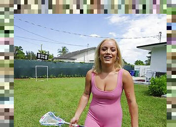 Blonde babe Mimi Monet drops her clothes to be fucked by a neighbor