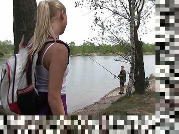 Cayla spreads her legs for a cock during a fishing trip