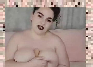 Big titty BBW tittyfucks a dildo, could you last?