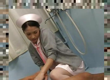 Skinny Japanese nurse gives head and gets fucked balls deep