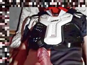Motocross outfit guy wanks his hard cock