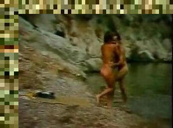 Retro fuck film on beach and in water