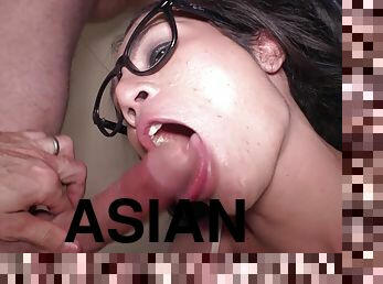 Big fake tits Asian ladyboy teen Deni POV blowjob and hardcore anal sex raw