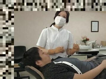 Naughty Japanese dentist enjoys having sex with her lucky client