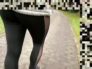 Walking in Leggings and black Nylon