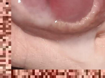 wet foreskin play close up with cumshot inside foreskin.