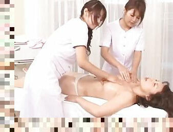 Two Japanese girls massage her body