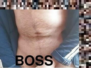 The big boss masturbates in the chat and a lot of precum comes out of his penis