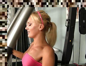 Sexy blonde would rather ride a cock than lift weights