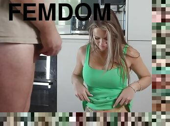 Femdom dominatrix watches loser humiliate with small cock