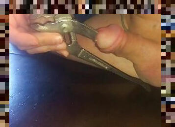 Big pliers stuffed inside huge cock painfull dick torture