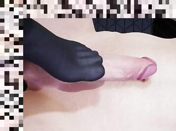 Close up and POV of a girl's foot stepping on and rubbing a cock with socks on  3D porn