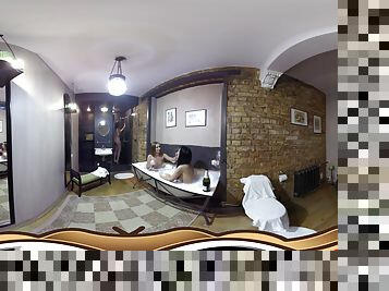 VR Porn 360 with three wet girls having a bath party