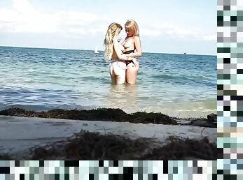 Threesome on the quiet beach with slutty teens lilli dixon and mia pearl