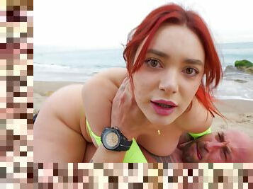 Redhead nympho Paola Hard gets fucked on the beach