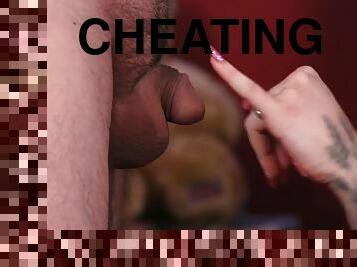 Cheating slut fucks with bigger penis in front of husba