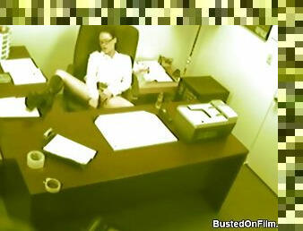 Sexy office girl masturbates on security cam