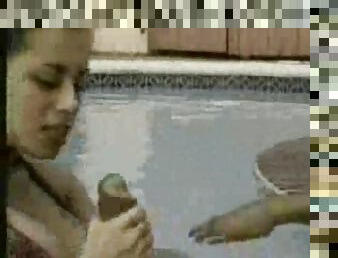 Latin hispanic mexican girl gets anal in the pool