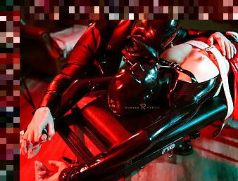 heavy rubber masked german latexgirl stretched and tickled
