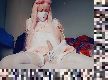 Sissy Maid Femboy Cosplay UK Young Tgirl masturbating till cum