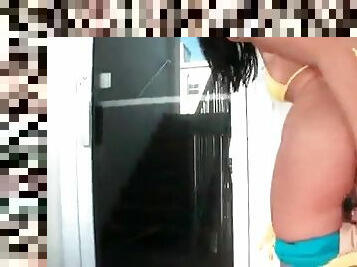 Tiny teen body in little yellow bikini