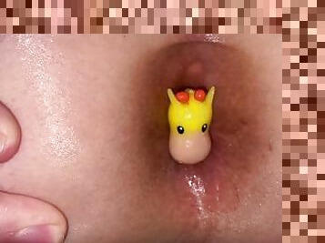 Giraffe toy sinks into my shaved hole