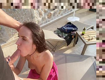 Sexy Neighbor Gave Me A Juicy Blowjob By The Pool .fucked Her In My Villa