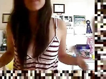 Pretty Brunette Teen Showing Her Round Natural Tits in Webcam Show