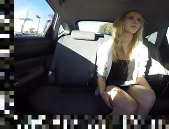 Rachel James rides a driver's cock in a backseat of a taxi