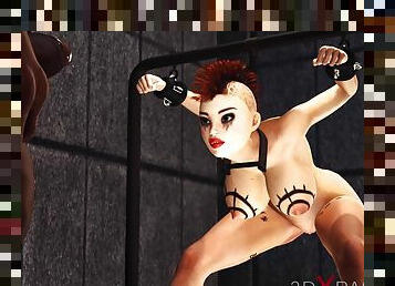 Super BDSM. Big black cock for sexy punk girl in cuffs in the prison