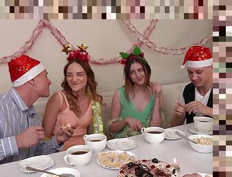 Christmas celebration turns into wild group sex with Pimpal and Olivia