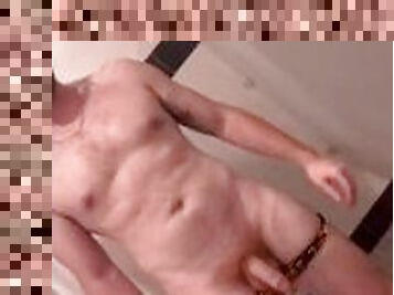 Irish Hung Jock Strips In Public Shower, Pisses All Over Himself & Cums Hard