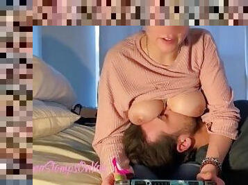 Tit smothering him with my big goth boobs while I play ignore him on my Nintendo switch