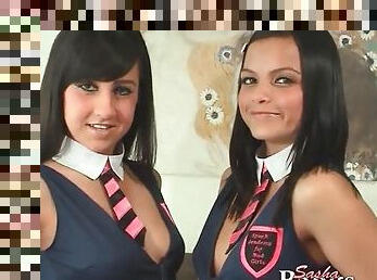 Schoolgirls kiss and get naked to eat pussy
