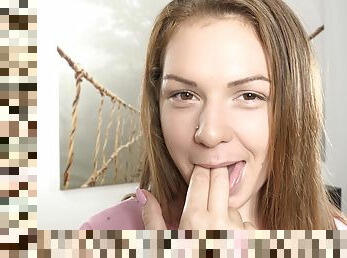 Solo naughty amateur teen model Mila Fox oils up her pussy