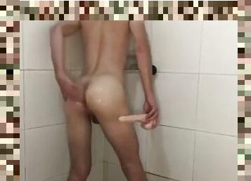 Fucking myself with a dildo in the shower