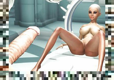 Space sex in the sci-fi lab. A hot young hottie has anal sex with a female dickgirl