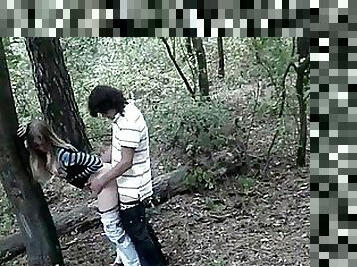 Horny teens have an astonishing doggy style fuck in the forest