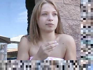 Having Lunch with a Hot Topless Blonde Beauty in Public