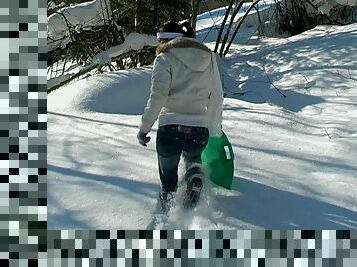 Extra-ordinary outdoors scene in snowy grounds along impatient teen girl