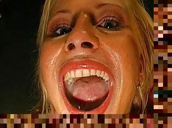 Hot blonde gets covered in jizz