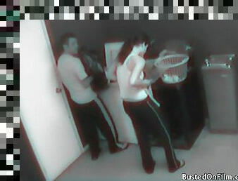 Laundry room fuck caught on security camera