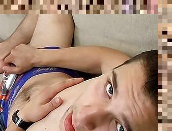 Sweet dude with nice face is wanking his dick