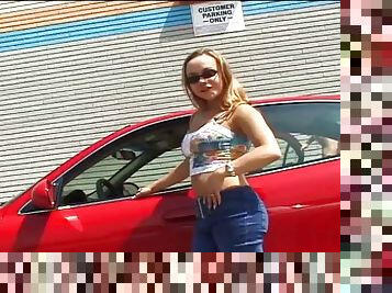 Cowgirl with hot ass posing on Ferrari then smashed hardcore outdoor