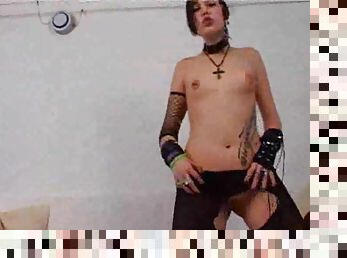 Goth girl stripping and masturbating